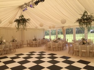 Black & white dance floor marquee wedding Surrey