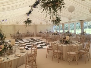 Black & white dance floor marquee wedding Surrey