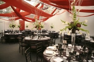 Rust Drapes - Black carpet - Ivory walls marquee wedding Surrey