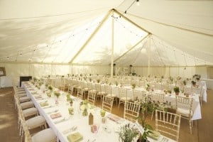 Unlined Trad with long Tables for classic marquee wedding Surrey