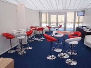Red, white and navy blue marquee seating