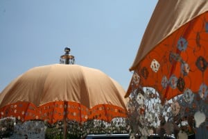 Apricot parasol bali wedding